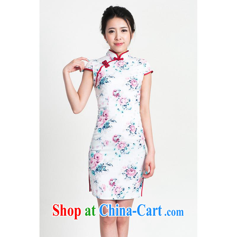 100 brigade Bailv summer new cotton stamp Chinese cheongsam dress short-sleeve dresses female B F 1 1028 # sauna ja of the flower - cotton, linen, 100 brigade (Bailv), online shopping