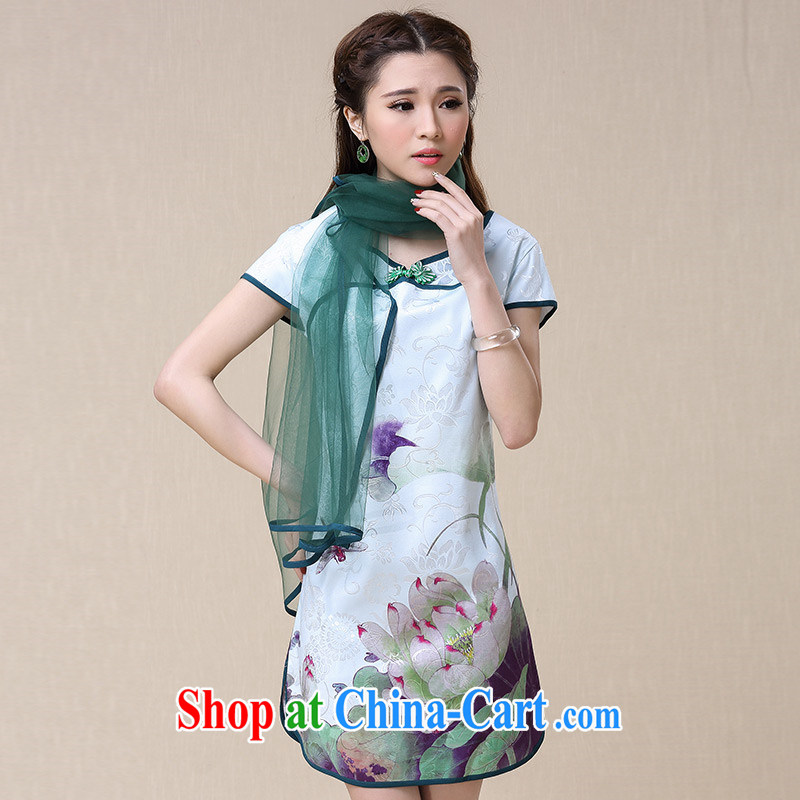 2015 summer New China wind National wind beautiful lotus stamp dress with shawl the detained goods Su 0125 Map Color XXL, ZEKI, shopping on the Internet