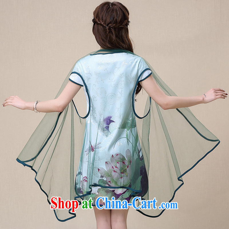 2015 summer New China wind National wind beautiful lotus stamp dress with shawl the detained goods Su 0125 Map Color XXL, ZEKI, shopping on the Internet