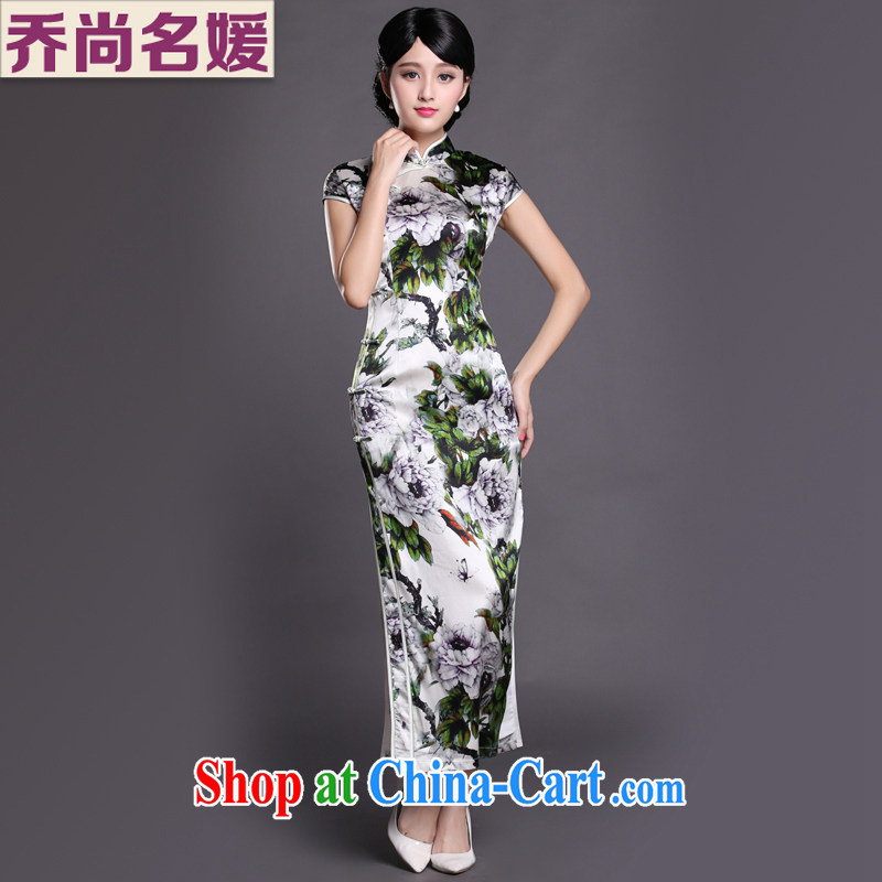 Joe is still name-yuan Chinese wind cheongsam dress heavy silk long gown summer Ms. CKZS 009 green XXL