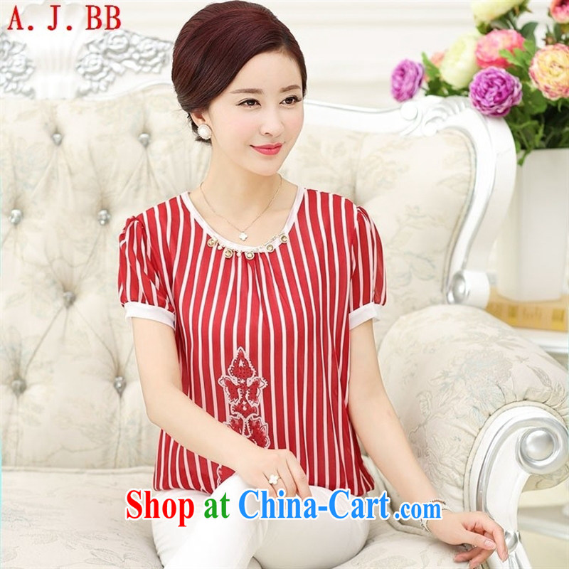 Black butterfly 2015 summer mom with older women and stylish casual short-sleeve middle-aged women's cut T-shirt is silk stripes summer red 4 XL