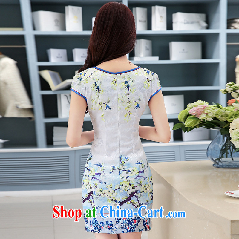 Ms Elsie Leung, Ruth flowers, summer 2015 new large, female retro beauty style manual three-dimensional embroidery high quality short, improved cheongsam dress dress Huanghua XXL poetry Ruth flowers, and shopping on the Internet