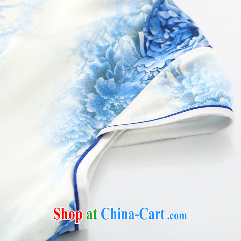 Joe is still name-yuan blue and white porcelain cheongsam dress silk improved short-sleeved China wind Chinese ZS 054 blue XXL, CHOSHAN LADIES, shopping on the Internet