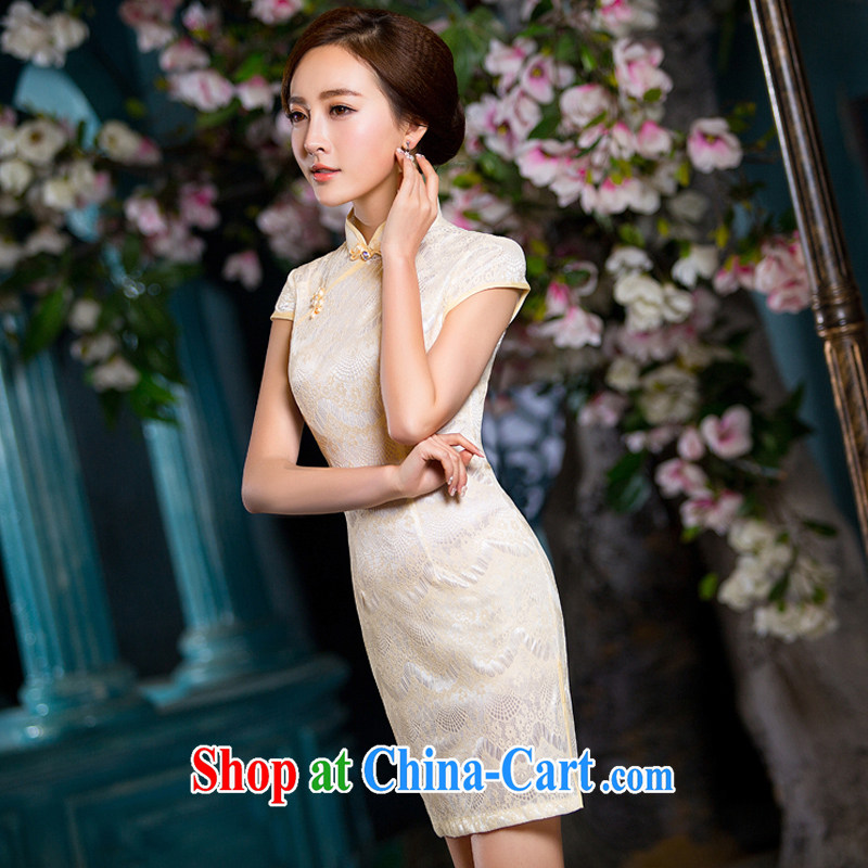 Dresses 2015 spring and summer with new, modern day improved short retro dresses beauty dress cheongsam dress female yellow lace XXL, Jing Hai dreams married Yi, shopping on the Internet