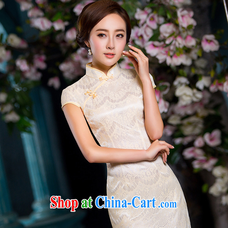Dresses 2015 spring and summer with new, modern day improved short retro dresses beauty dress cheongsam dress female yellow lace XXL, Jing Hai dreams married Yi, shopping on the Internet