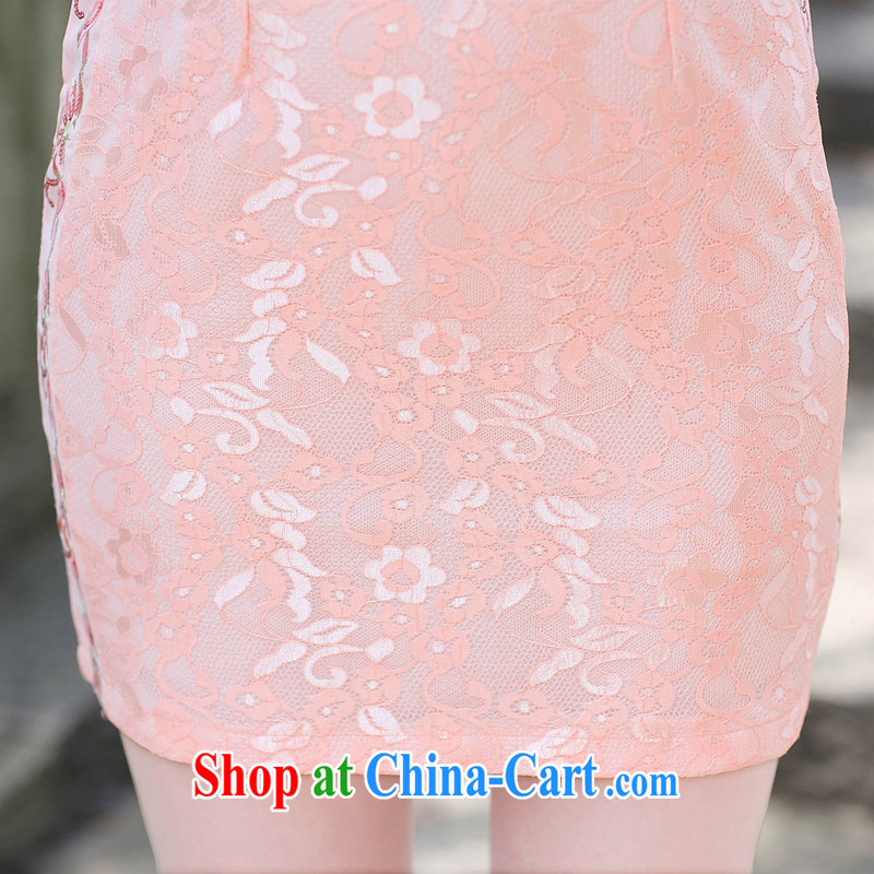 Floating love Ting summer 2015 new stylish improved cheongsam dress Chinese stamp antique dresses larger XXXL graphics thin daily cotton cheongsam dress pink L crossed love Ting (PIAOAITING), online shopping