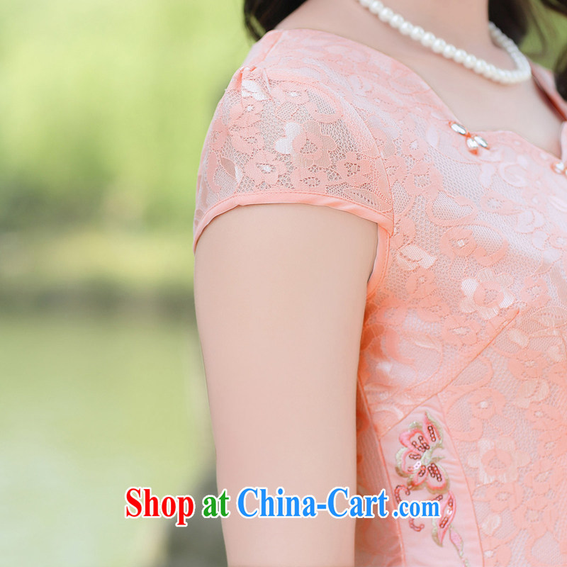 Floating love Ting summer 2015 new stylish improved cheongsam dress Chinese stamp antique dresses larger XXXL graphics thin daily cotton cheongsam dress pink L crossed love Ting (PIAOAITING), online shopping