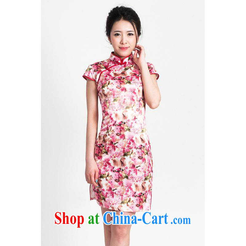100 brigade Bailv summer new Satin embossed Chinese cheongsam dress short-sleeve dresses female B F 1 1028 # sauna-jae in 1369 cherry blossoms, cherry blossoms, MEROPIA, shopping on the Internet