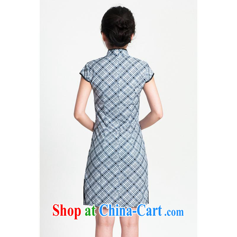 100 brigade Bailv summer new Ice silk Plaid Short cheongsam dress with short-sleeved dresses female B F 1 1028 # sauna-jae of C - 03, blue, blue, MEROPIA, shopping on the Internet