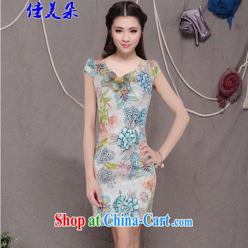 Good 2015 flower embroidery cheongsam high-end Ethnic Wind and stylish Chinese qipao dress retro beauty graphics thin cheongsam 6076 #blue XL, good Flower (JIA MEI DUO), online shopping
