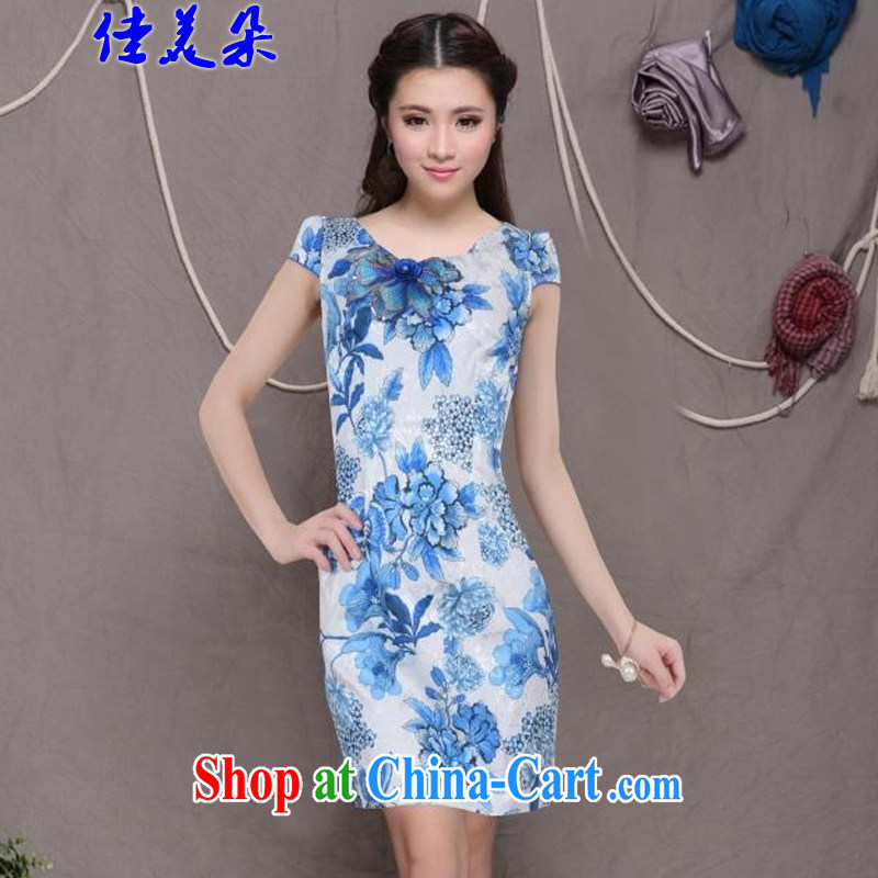 Good 2015 flower embroidery cheongsam high-end Ethnic Wind and stylish Chinese qipao dress retro beauty graphics thin cheongsam 6076 #blue XL, good Flower (JIA MEI DUO), online shopping