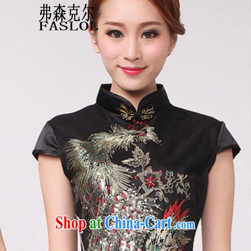 2015 new Peacock hot Peacock embroidery cheongsam festive wedding dresses mother improved 6608 black XL, infusion Michael (FASLOL), shopping on the Internet