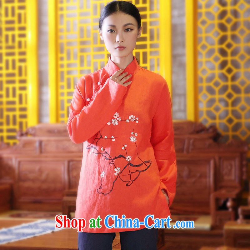 solurein Chinese, summer wear cotton the female Chinese Antique Tea Service T-shirt Chinese wind improved Han-red XXL, passersby found solurein, shopping on the Internet