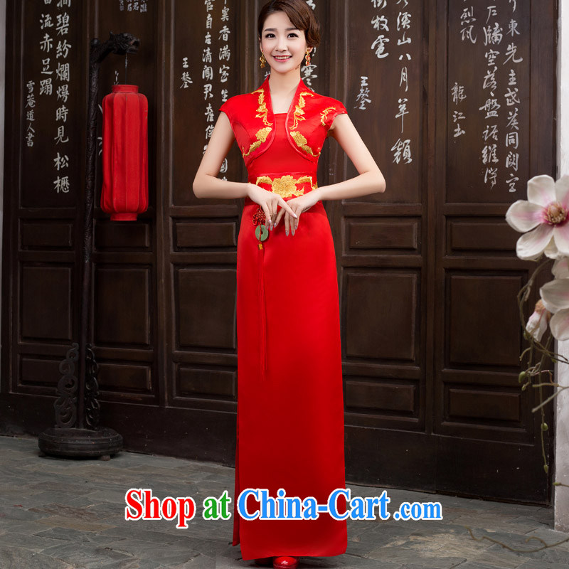 Blue and white porcelain red cheongsam long embroidered cheongsam dress annual ceremonial welcome chorus costumes red XL