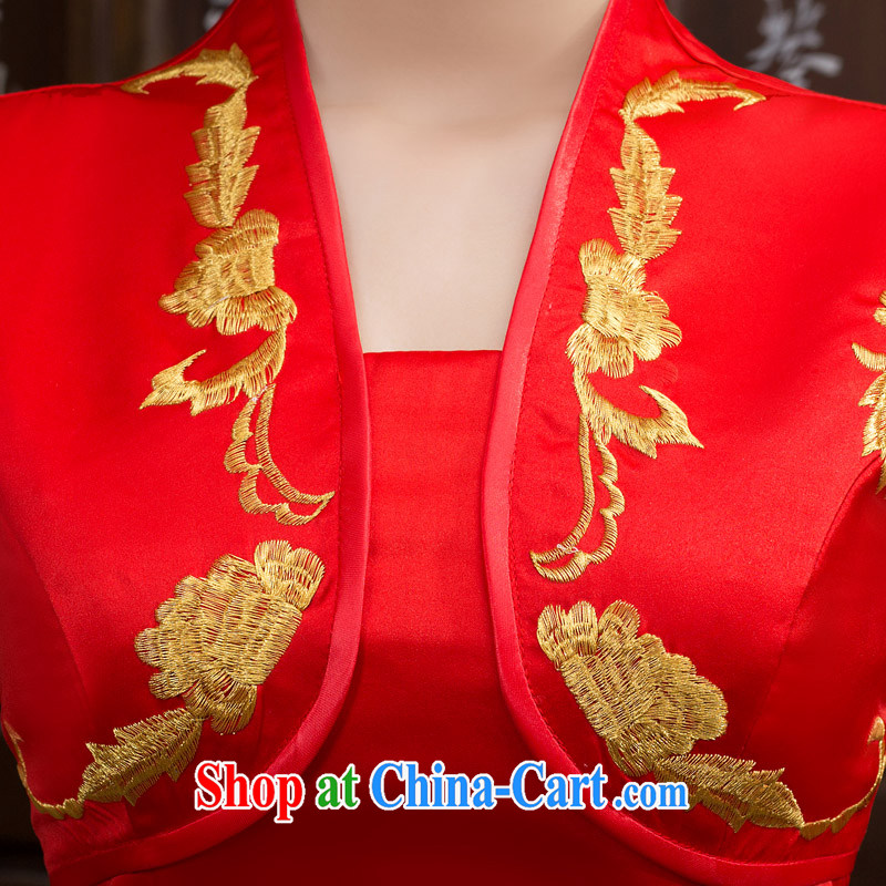 Blue and white porcelain red cheongsam long embroidered cheongsam dress annual ceremonial welcome chorus costumes red XL, married love, shopping on the Internet
