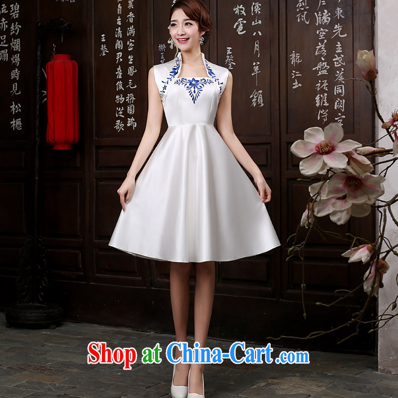 Short, blue and white porcelain cheongsam courtesy service outfit blue Red White Olympic etiquette courtesy service red XL family love, shopping on the Internet
