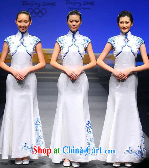 married love etiquette blue and white porcelain cheongsam awards ceremonial dress uniform performance stage costumes white XL pictures, price, brand platters! Elections are good character, the national distribution, so why buy now enjoy more preferential! Health