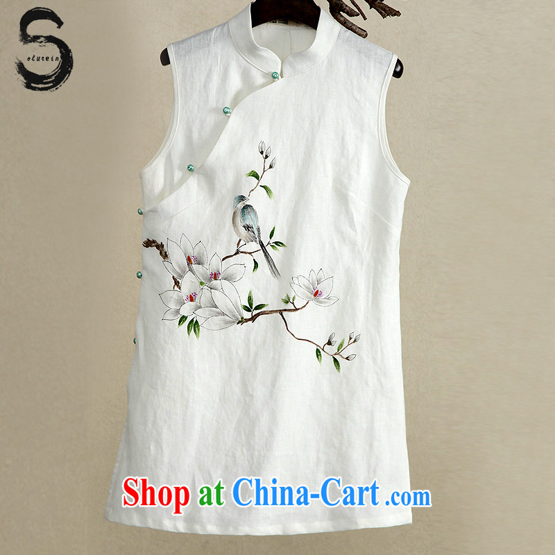 2015 solurein new summer female sleeveless female Chinese T-shirt retro Chinese improved Tea Service White XXXL - hand-painted 3-5 day shipping
