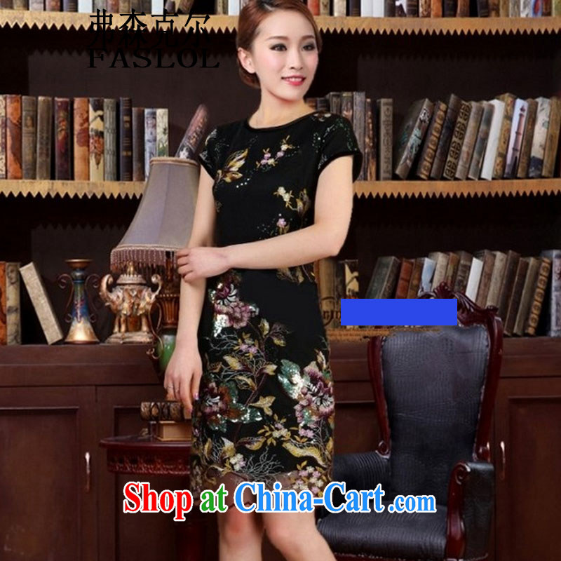 2015 new dresses Ethnic Wind embroidery fancy European root yarn emulation Silk Dresses 5551 black XXXL