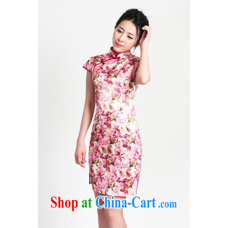 100 brigade Bailv summer new Satin embossed Chinese cheongsam dress short-sleeve dresses female B F 1 1028 # sauna-jae in 1369, cherry blossoms (Sakura) toner 2 XL, 100 brigade (Bailv), online shopping