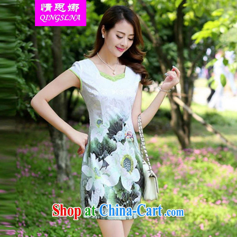 And Cisco's 2015 summer new Korean fashion beauty graphics thin ethnic wind dresses girls short-sleeved shirts stamp cheongsam dress package and skirt emerald green 3 XL, and Cisco (QINGSLNA), online shopping