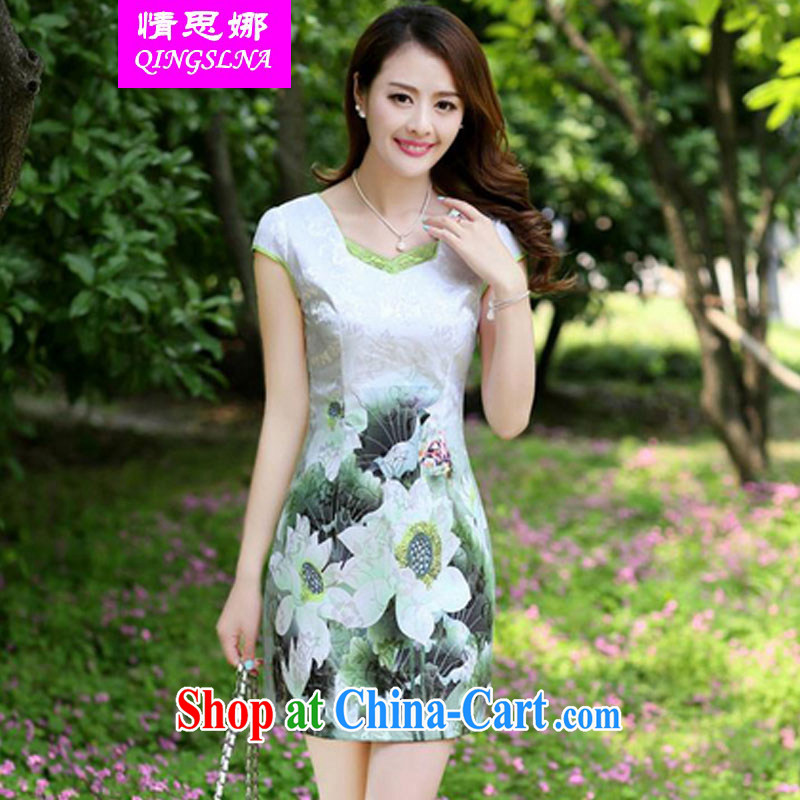 And Cisco's 2015 summer new Korean fashion beauty graphics thin ethnic wind dresses girls short-sleeved shirts stamp cheongsam dress package and skirt emerald green 3 XL, and Cisco (QINGSLNA), online shopping