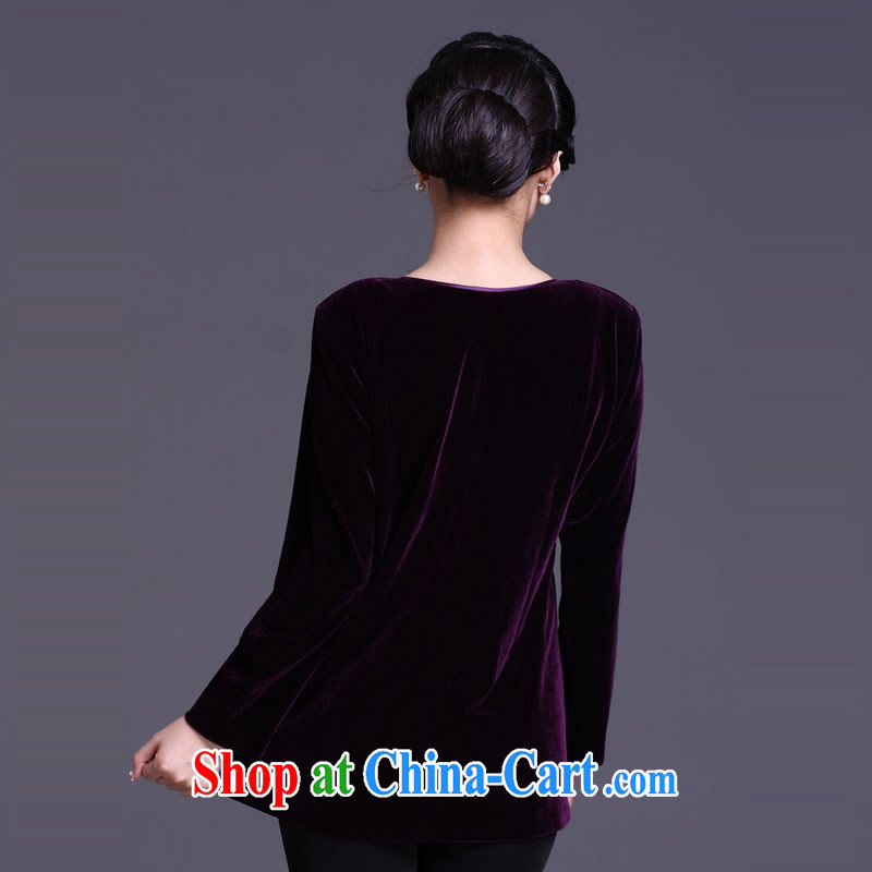 The CYD HO Kwun Tong' sea-flowers 2015 National wind female/spring loaded, Ms. Tang with T-shirt/Plush robes T-shirt purple 3 XL Sau looked Tang, shopping on the Internet
