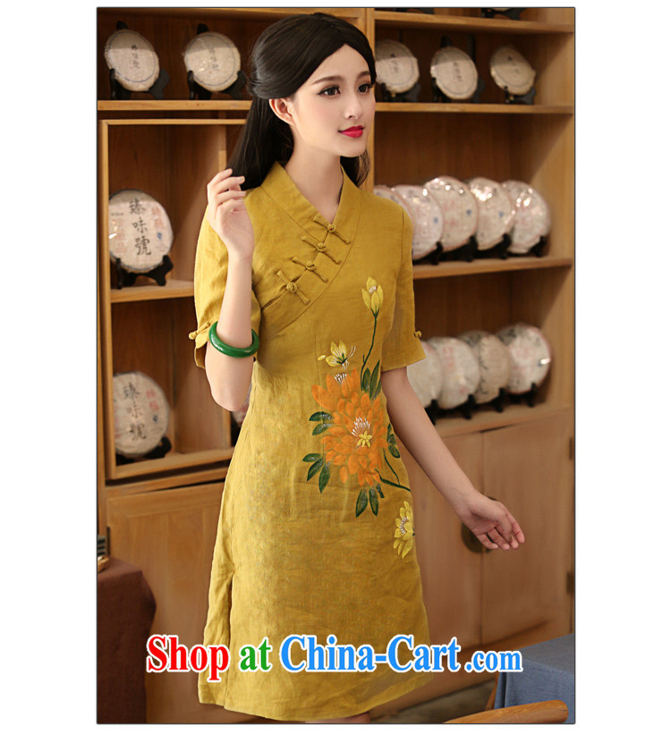 The cross-sectoral rhythm Elizabeth 2015 new, Han-female daily improved cheongsam dress hand painted dresses summer H Z tea-color 2 XL pictures, price, brand platters! Elections are good character, the national distribution, so why buy now enjoy more preferential! Health