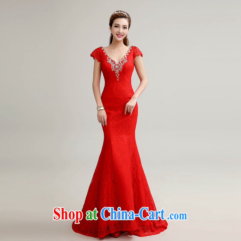 Connie focus 2015 new bride wedding dresses beauty manually the pearl bows serving upscale banquet dress QP 105 red XXL