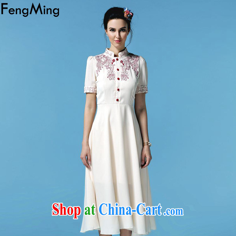 Abundant Ming summer 2015 new elegant sepia, for embroidery cheongsam girls in long dresses M apricot XL