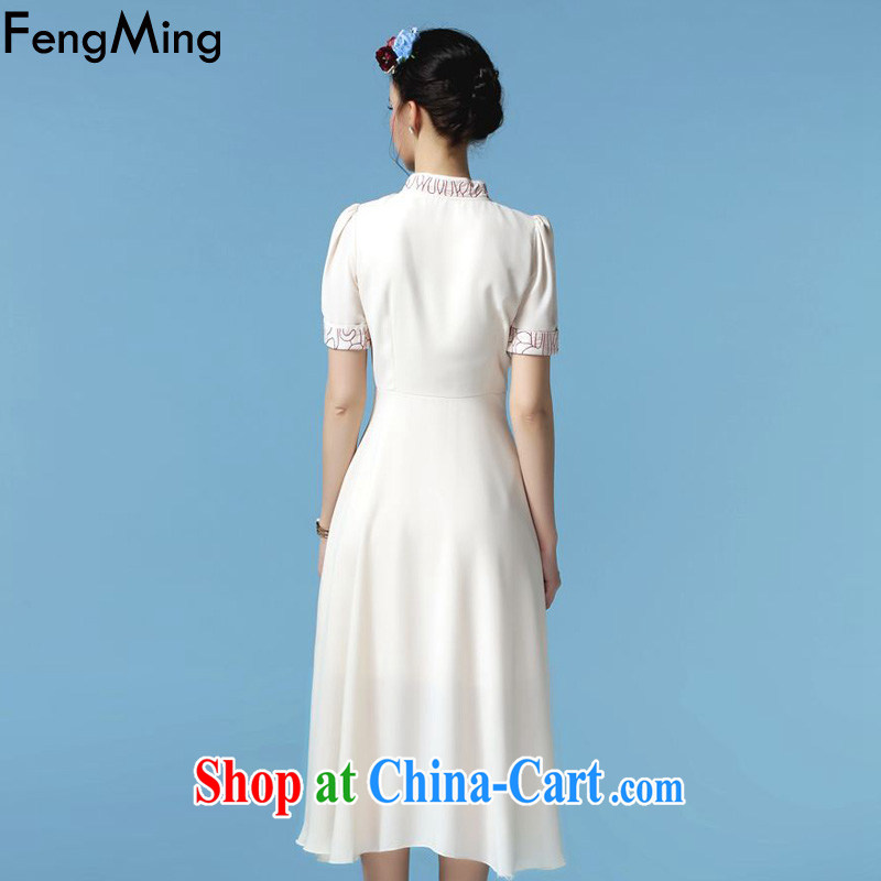 Abundant Ming summer 2015 new elegant sepia, for embroidery cheongsam girls in long dresses M apricot XL, HSBC Ming (FengMing), shopping on the Internet