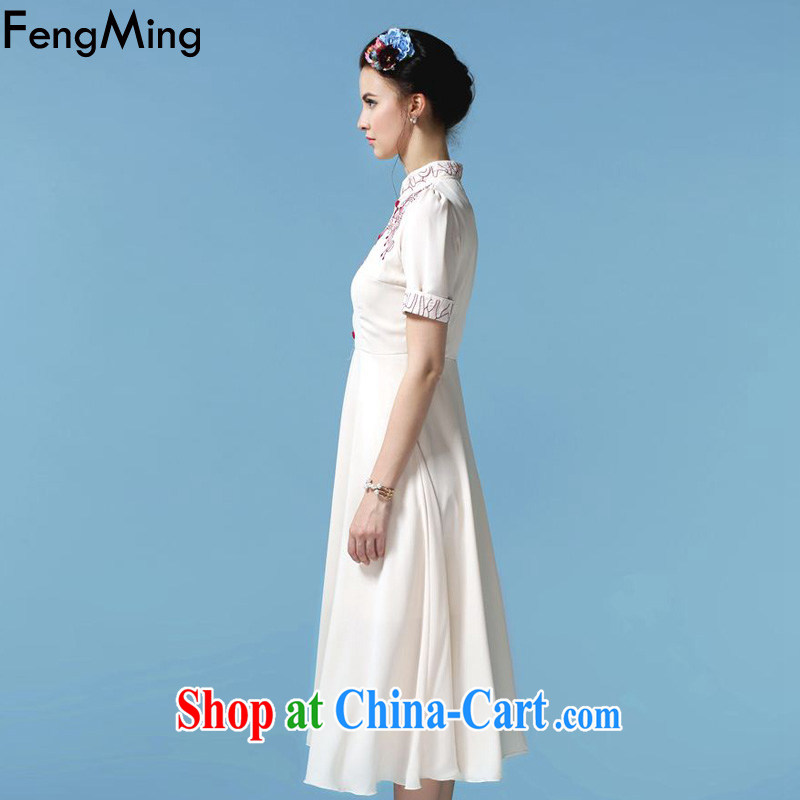 Abundant Ming summer 2015 new elegant sepia, for embroidery cheongsam girls in long dresses M apricot XL, HSBC Ming (FengMing), shopping on the Internet