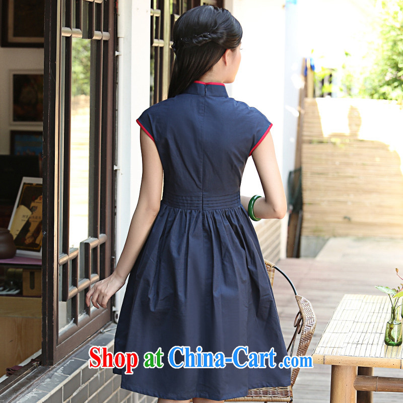 The cross-sectoral Noye Windsor improved cheongsam dress summer dresses day dresses retro cheongsam dress culture and arts unit the commission H Z deep blue 2 XL, Yee-Windsor, shopping on the Internet