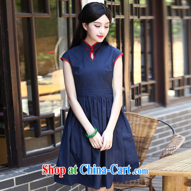The cross-sectoral Noye Windsor improved cheongsam dress summer dresses day dresses retro cheongsam dress culture and arts unit the commission H Z deep blue 2 XL, Yee-Windsor, shopping on the Internet