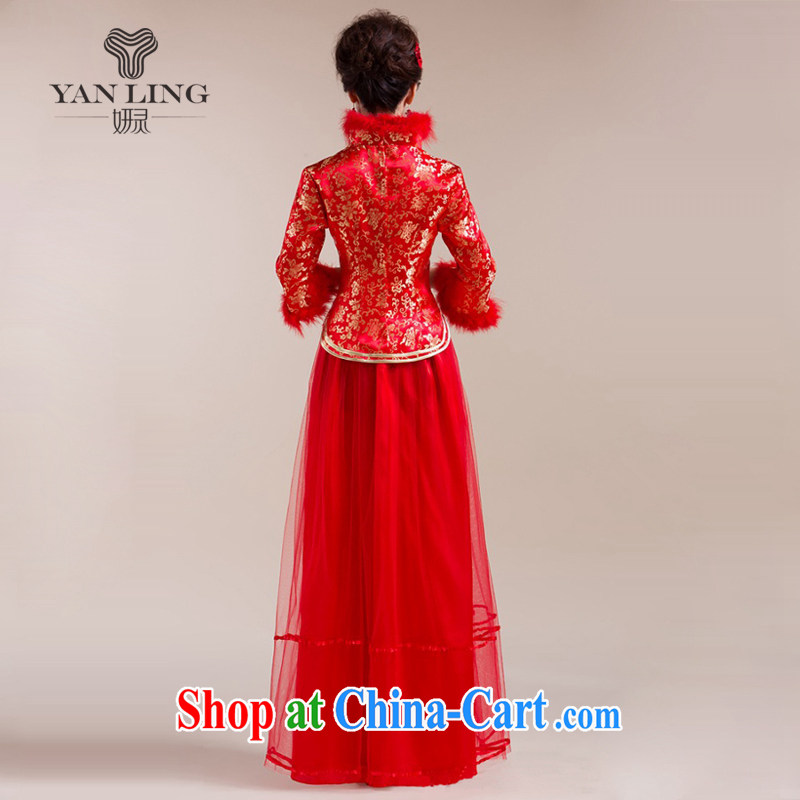 2015 New Section for Gross Gross cuff gauze long skirt with gold floral decorations Chinese wedding dress red L, her spirit, and shopping on the Internet