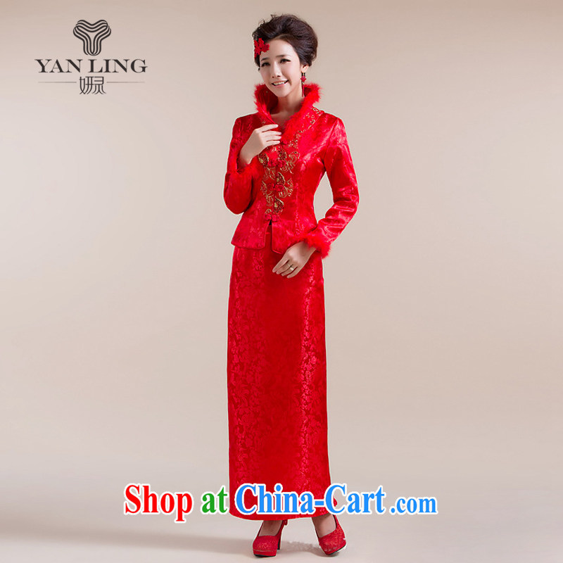 Her spirit 2015 new high-collar scarf traditional coin has been eschewed the long skirt Chinese wedding dress red L, her spirit, and shopping on the Internet