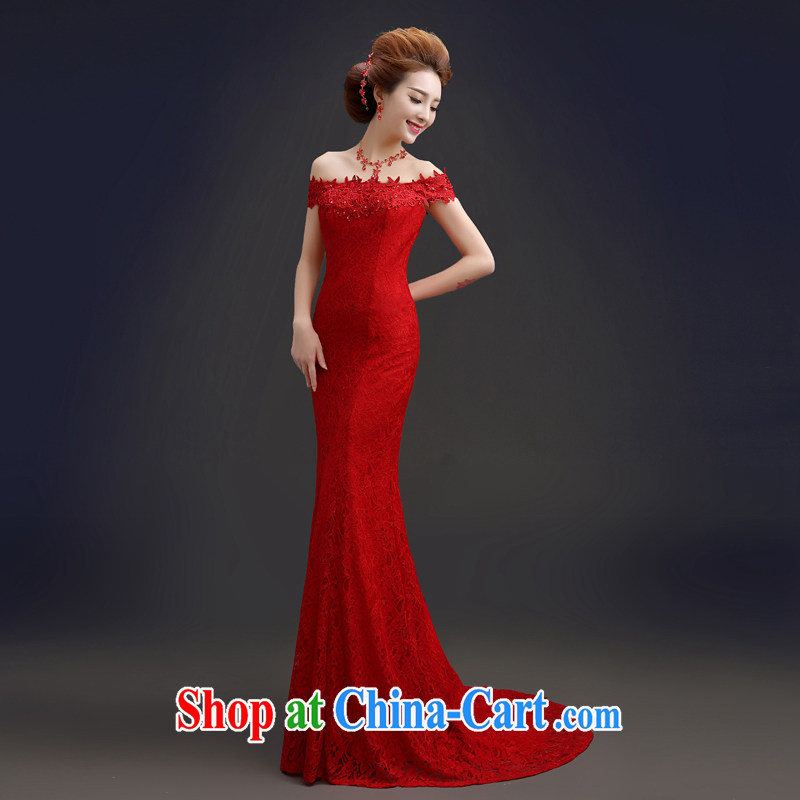 Connie crackdown new brides field shoulder dress red wedding dresses lace crowsfoot dress evening dress wedding dresses QP 106 small red tail XXL crackdown, Connie (JIAONI), online shopping