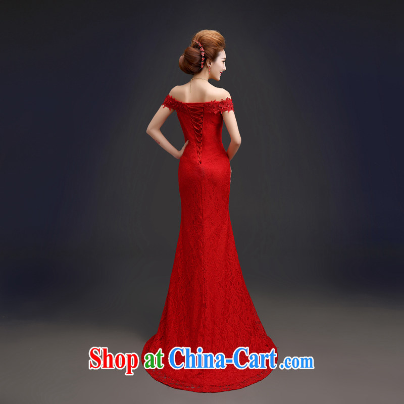 Connie crackdown new brides field shoulder dress red wedding dresses lace crowsfoot dress evening dress wedding dresses QP 106 small red tail XXL crackdown, Connie (JIAONI), online shopping