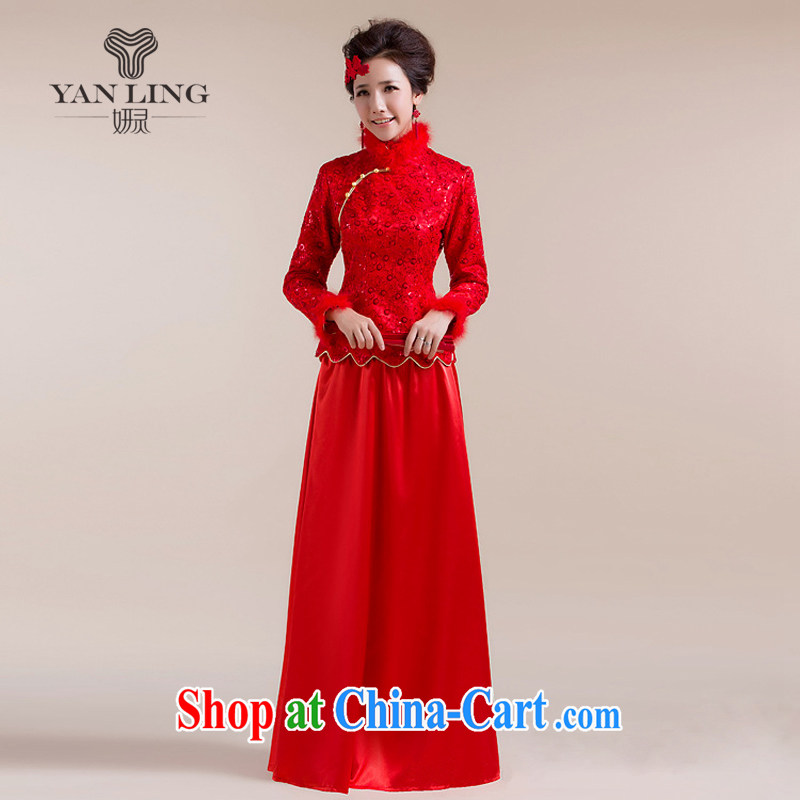 Her spirit 2015 new gross gross for the cuff, decorated with jagged, with drag and drop, long skirt Chinese wedding dress red L, her spirit, and shopping on the Internet