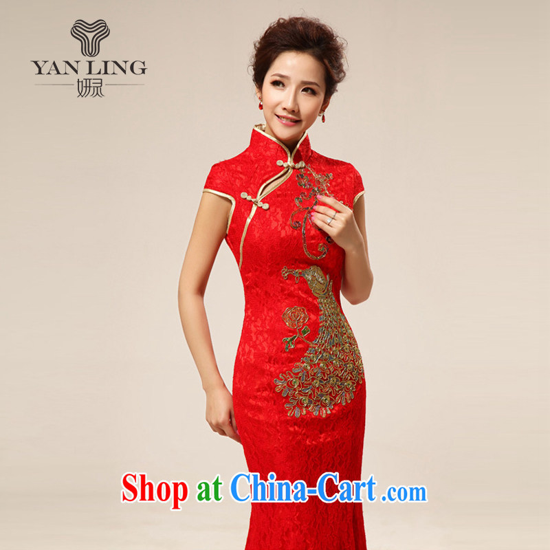 Her spirit 2015 red retro lace-chinese improved marriages bows cheongsam dress wedding bridal dresses with 66 red L, her spirit, and shopping on the Internet