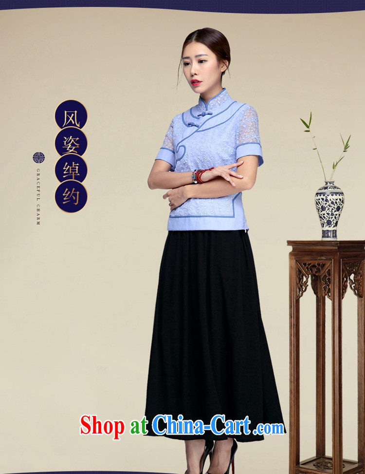 For Ramadan Tang Tang Women's clothes retro T-shirt summer 2015 New China wind, served improved cheongsam shirt short-sleeved blue XL pictures, price, brand platters! Elections are good character, the national distribution, so why buy now enjoy more preferential! Health