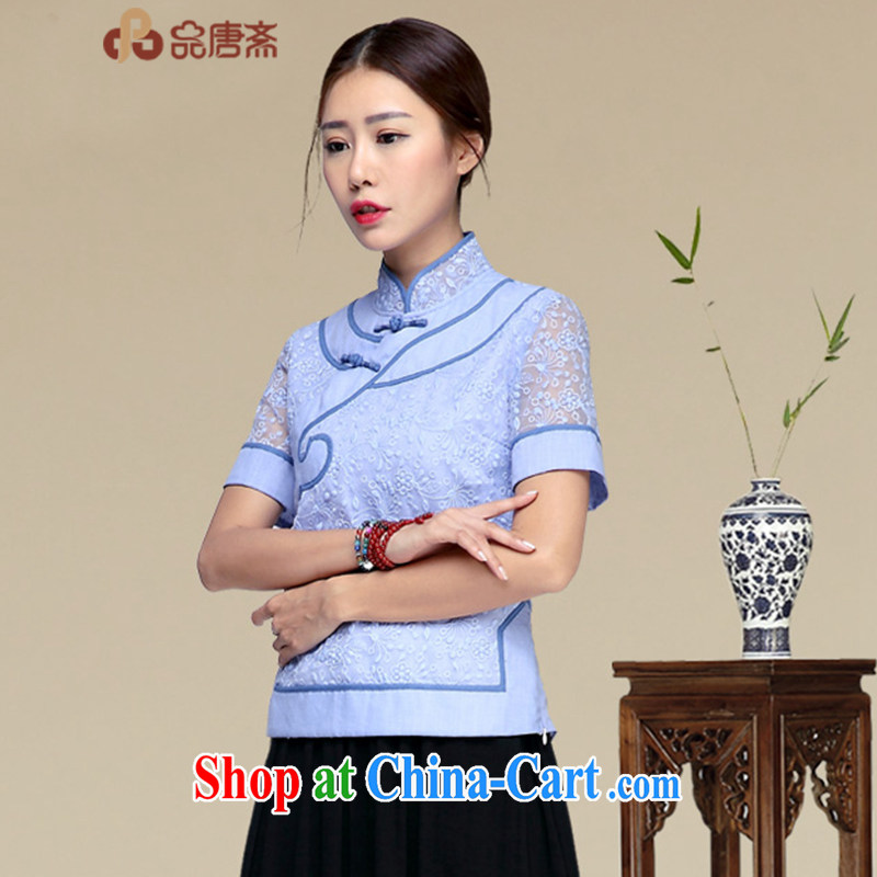 Mr Henry Tang, Id al-Fitr Tang Women's clothes retro T-shirt summer 2015 New China wind Han-improved cheongsam shirt short-sleeved blue XL, Tang ID al-Fitr, and shopping on the Internet