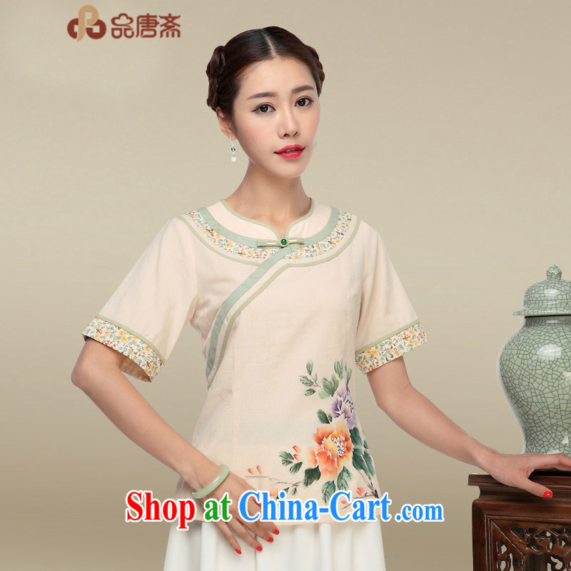 Mr Henry Tang, Id al-Fitr Tang Women's clothes summer China wind Chinese tea serving ethnic wind short-sleeved cotton the daily, served improved cheongsam shirt apricot XL, Tang ID al-Fitr, shopping on the Internet