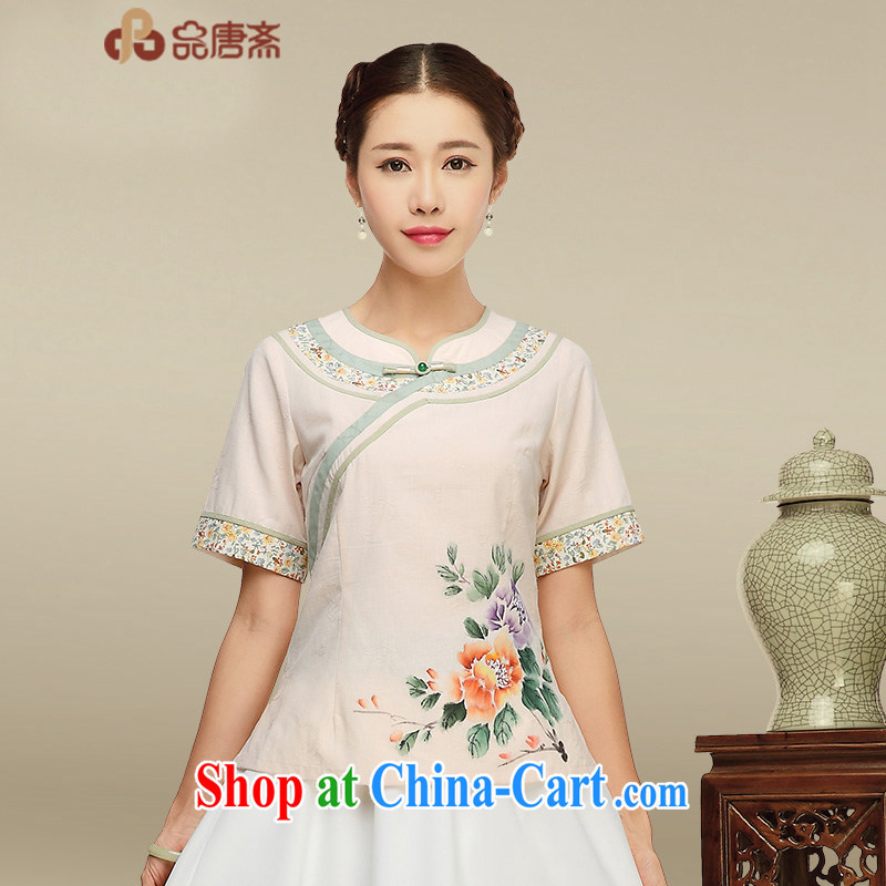 Mr Henry Tang, Id al-Fitr Tang Women's clothes summer China wind Chinese tea serving ethnic wind short-sleeved cotton the daily, served improved cheongsam shirt apricot XL, Tang ID al-Fitr, shopping on the Internet