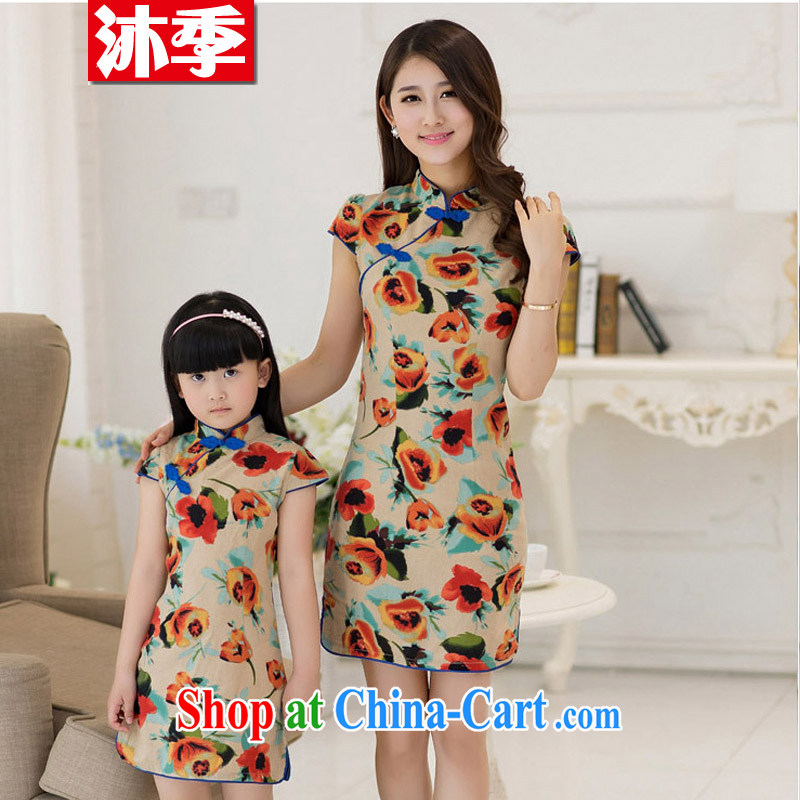 Mu season summer 2015 New Style ethnic wind beauty graphics thin the Commission the retro stamp paintings of dresses female parent-child on 112 butterfly flower baby 13, Mu season (MOOVCHEE), online shopping