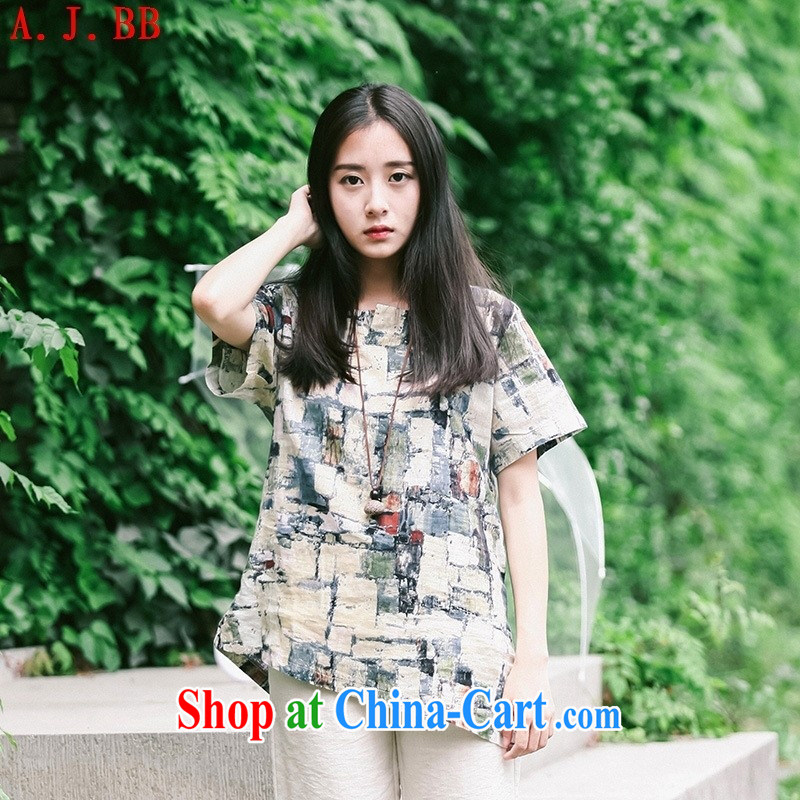 Black butterfly 2015 summer new blouses arts cotton Ma T checkered shirt loose short-sleeved linen T picture color L, A . J . BB, shopping on the Internet