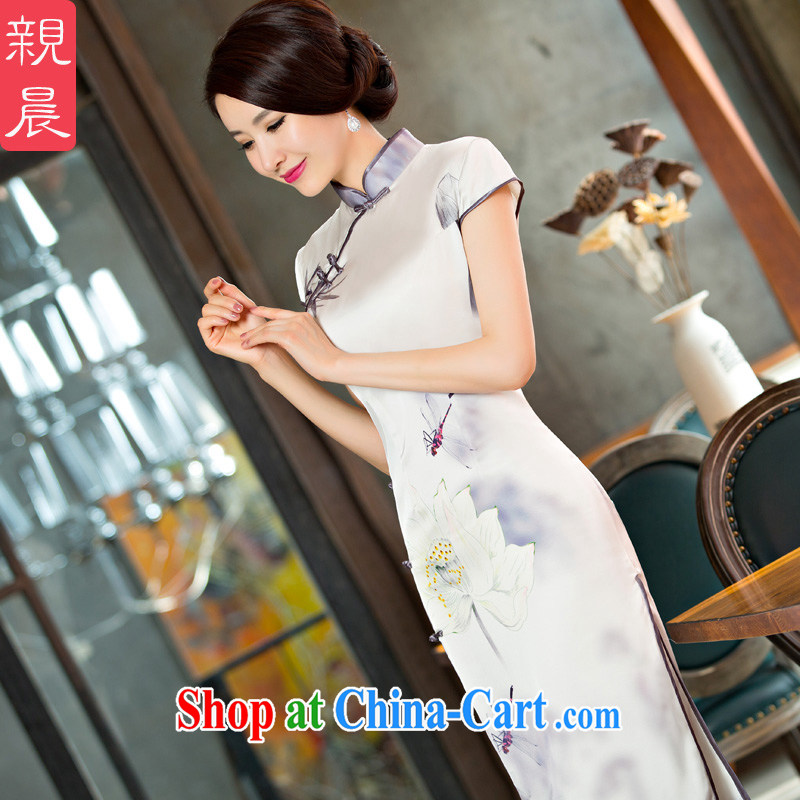 pro-am, new 2015 long day White Lotus improved fashion cheongsam dress girls summer short sleeve cheongsam dress long 2XL