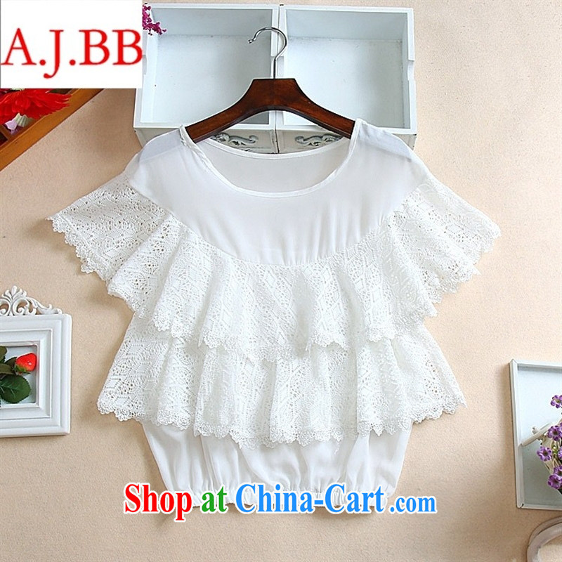 Orange Ngai advisory committee * 2015 summer new t-shirt flouncing lace snow woven stitching cultivating snow woven shirts female toner color codes, A . J . BB, shopping on the Internet