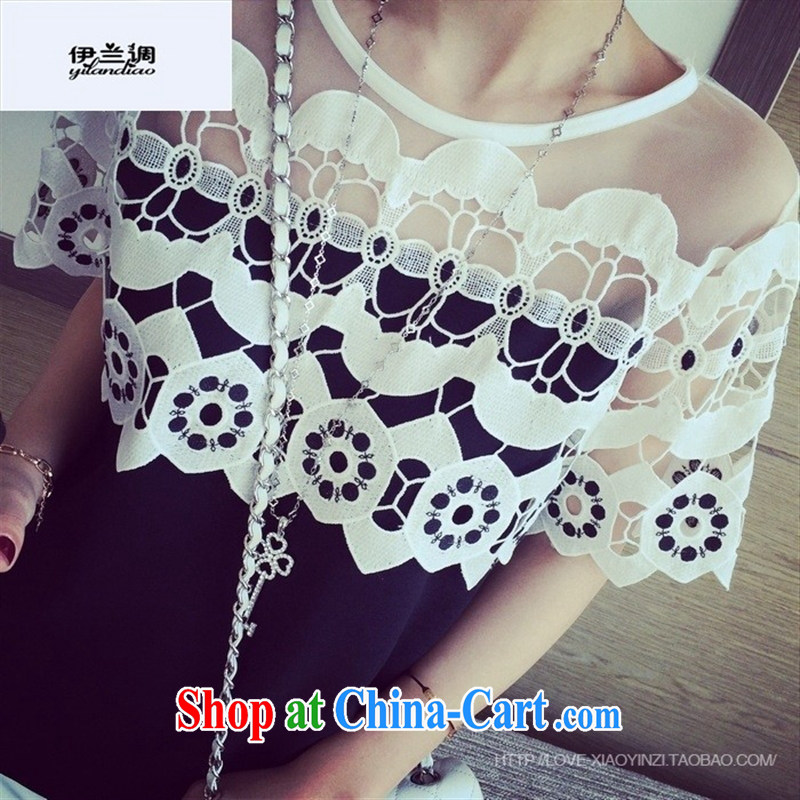 9 month female * 2015 Summer in Europe and America, new shoulder fluoro water-soluble lace stitching snow woven shirts T shirts female white, code, and the blue, and, shopping on the Internet