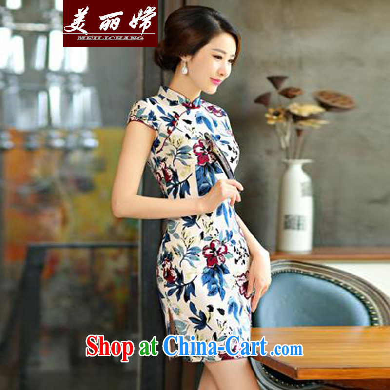 Beautiful-oriented Korea 2015 new cheongsam dress summer basket stamp duty the retro improved cultivating short daily outfit white XXL, beautiful truth (MEILICHANG), online shopping